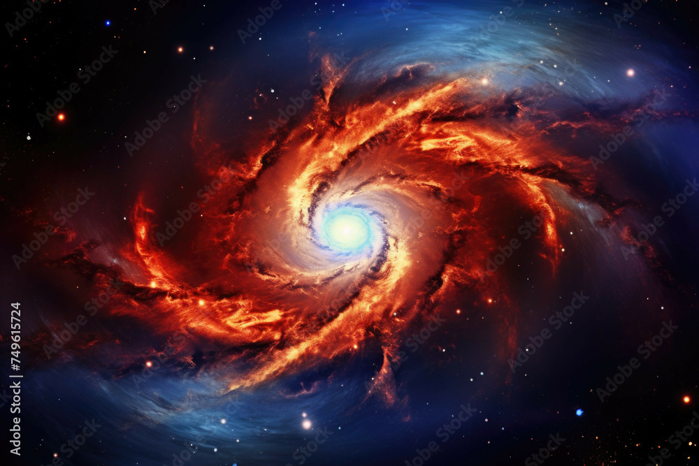 Wall mural spiral galaxy in a colorful nebula with star cluster