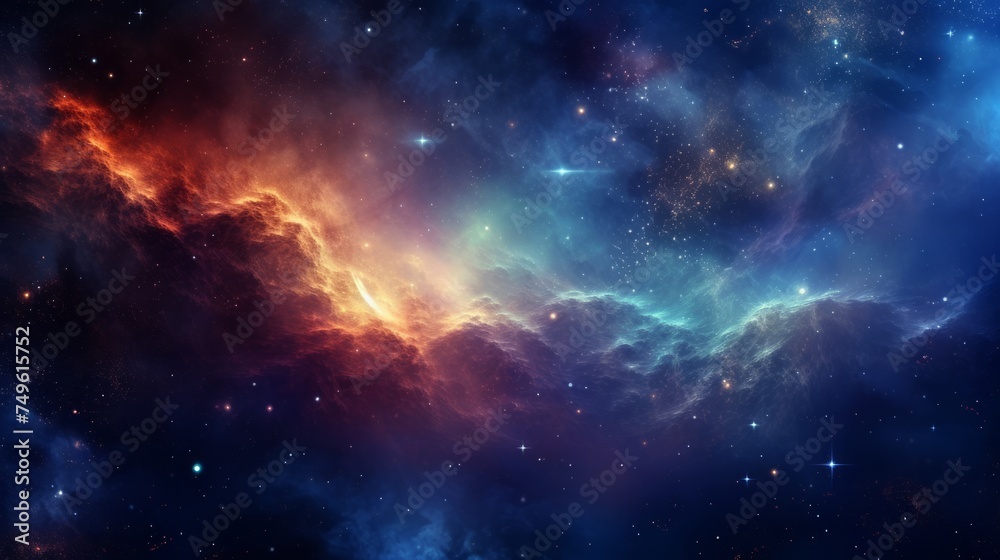 Wall mural space background with realistic nebula and shining stars. neural network ai generated art