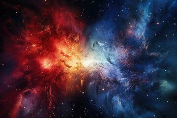 Obraz premium A cosmic collision between two galaxies, creating a breathtaking display of cosmic fireworks.