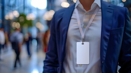 Professional Businessman with Blank ID Badge at Corporate Event. Generative ai