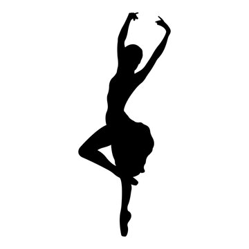 Ballerina silhouette isolated on white background.Ballet banner. Realistic dancer in pointe shoes and tutu. Vector icon.