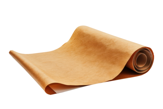 Rolled parchment paper with smooth texture, cut out - stock png.