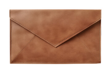 Brown leather envelope with stitched details, cut out - stock png.