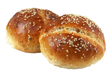 Fototapeta premium Freshly baked bread roll with sesame seeds, cut out - stock png.