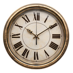 Antique wall clock with roman numerals, cut out - stock png.