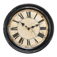Antique wall clock with roman numerals, cut out - stock png.