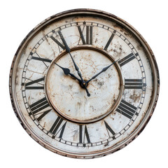 Antique wall clock with roman numerals, cut out - stock png.