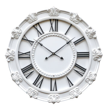Vintage wall clock with roman numerals on transparent background - stock png.