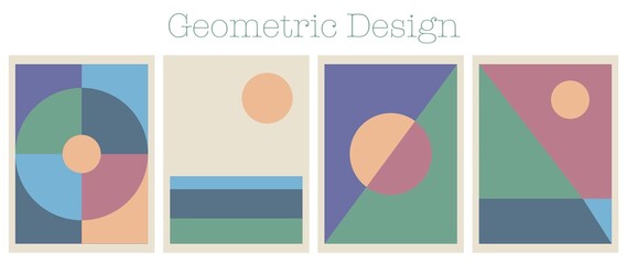 Geometric posters. Set of minimal posters. Vector template with elements of primitive form and loop style. Suitable for posters, wall decor, screensavers and covers for books or notebooks..