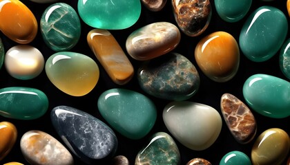 Green and orange smooth aventurine stones background