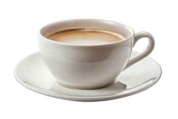 Steaming espresso coffee in a white ceramic cup with saucer, cut out - stock png.