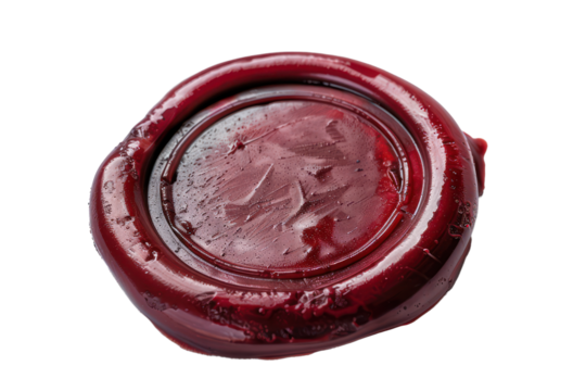 Vintage red wax seal for secure correspondence, cut out - stock png.