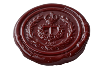 Vintage red wax seal for secure correspondence, cut out - stock png.	