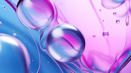 Burbujas acuosas de líquido espeso. Azul y violeta. Creado con IA - obrazy, fototapety, plakaty