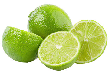 Fresh green lime and slice for culinary use, cut out - stock png.