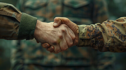 Unity in Service: A Firm Handshake Between Soldiers”