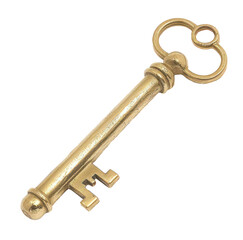 Ornate antique gold key, cut out - stock png.