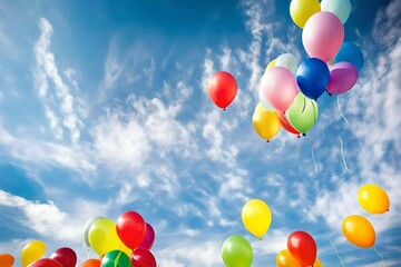 : Bright and cheerful balloons set against a sunny sky, embodying the spirit of joy and festivity. Whether it's the end of the year, a birthday, or a special occasion, this image provides the perfect 
