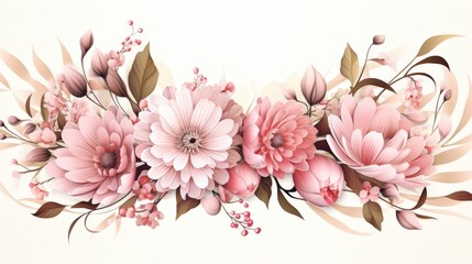 A composition of pink flowers. Watercolor. Graphic design, textile design, stationery, and wallpaper patterns.