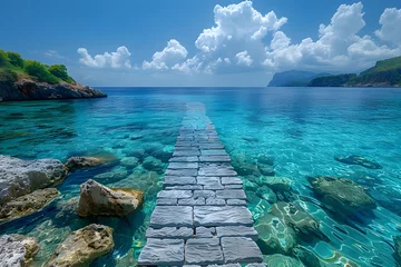 Zelfklevend Fotobehang A bridge built on a beautiful blue sea © 일 박
