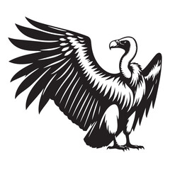 Vintage Retro Styled Vector Vega Vulture Silhouette Black and White - illustration