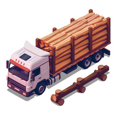 Isometric logging truck. 3d rendered illustration. Transparent background