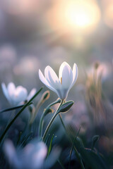 Beautiful flowers in the dawn rays of the sun