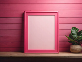 A pink-shelved wooden frame design. blank mockup template Signage design.