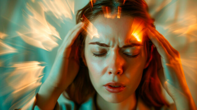 A woman suffering from a headache