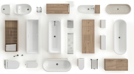 bathroom furniture on top view for architecture use. florplan concept