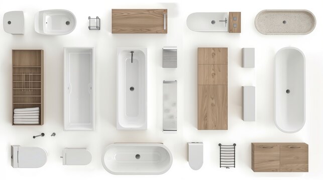 bathroom furniture on top view for architecture use. florplan concept