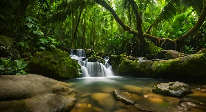 Scenic waterfall in tropical forest. Beautiful nature