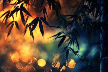 Close Up of Bamboo Tree With Blurry Lights