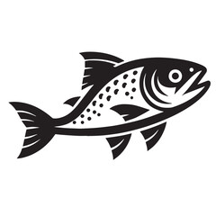 Vintage Retro Styled Vector  Salmon Silhouette Black and White - illustration
