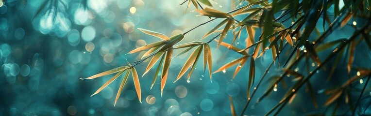 Close Up of Bamboo Plant With Water Droplets - obrazy, fototapety, plakaty