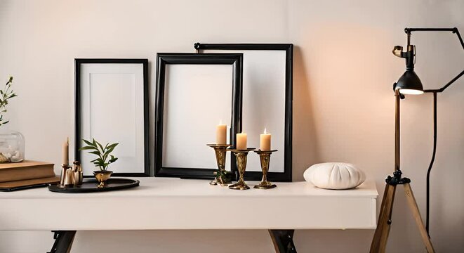Blank wooden frame mockup interior background, 3d rendering.