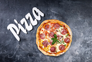 Sliced pizza on dark background - 749629315