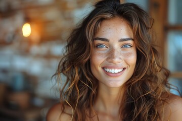 Obraz premium Radiant Charm: Woman's Shining Smile Illuminates the Moment