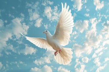 Obraz premium White Bird Soaring Through Blue Cloudy Sky