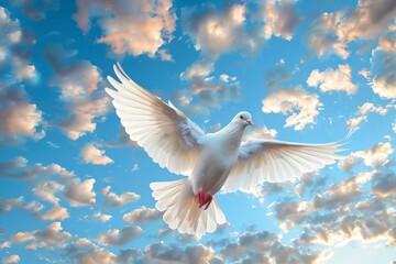 Obraz premium White Bird Soaring in Cloudy Blue Sky