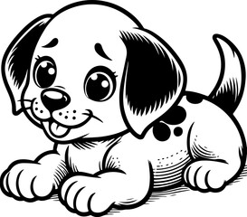 Cute puppy kid black outline cartoon style vector illustration. Coloring book.