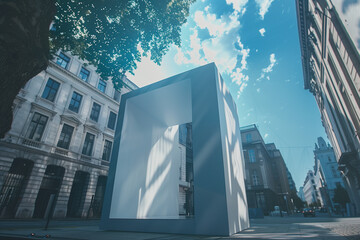 A contemporary art installation against the backdrop of historic architecture, symbolizing the...