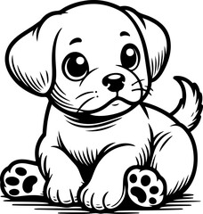 Cute puppy kid black outline cartoon style vector illustration. Coloring book.