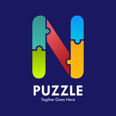 Letter n with puzzle design logo template illustration