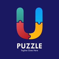 Letter u with puzzle design logo template illustration © Deni