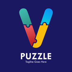 Letter v with puzzle design logo template illustration