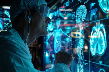 Clinician analyzes human anatomy on modern display