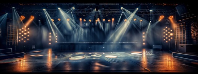 Scenery of a stage with lights in the background - obrazy, fototapety, plakaty