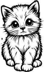 Cute little kitten cartoon style black outline vector illustration. Coloring book.