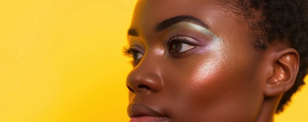 African American woman with colorful eyeshadow in a high-fashion look. Beauty and makeup concept.